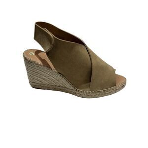 MAYPOL Women's Suede Leather Peep Toe Espadrilles Wedge Sandals Tan Size 8